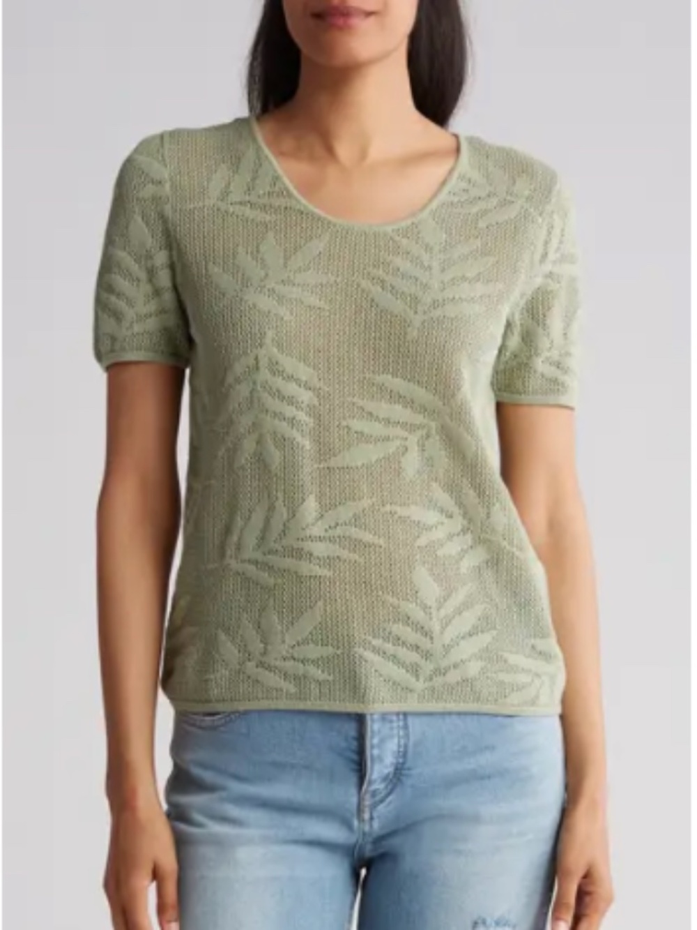 NEW! Daniel Rainn DR2 Cotton Jacquard Short Sleeve Sweater Chinois Green Size XS